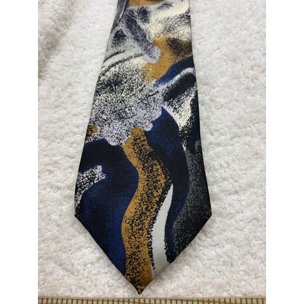 Viaggio Necktie Tie Mens Blue Gold Excellent Abstract Italian Fabric Made in USA
